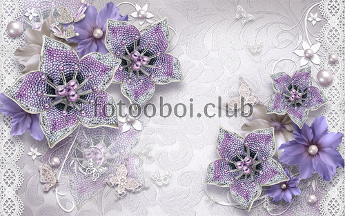 цветы, цветок, узоры, стразы, жемчуг, бабочки, 3д, 3d  